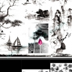 中国风墨迹喷溅渲染素材