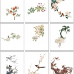 中国工笔画牡丹梅花鹿孔雀鸟莲花卉PNG免抠