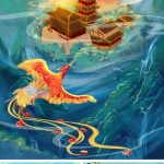 中国风国潮烫金山水古建筑风景场景插画装饰画PSD素材