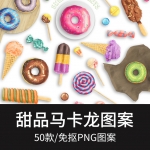 手绘卡通可爱甜品马卡龙蛋糕生日甜甜圈雪糕剪贴免抠PNG图案素材