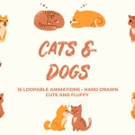 16组手绘卡通可爱猫猫狗狗动画