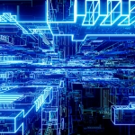 大数据空间穿梭蓝色光线条城市特效视频素材