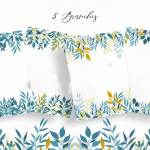 水彩海蓝色花卉婚礼花环墨迹素材合集