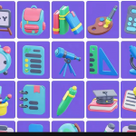 24款C4D教育卡通本子笔计算器闹钟书包尺子图标模型