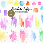 彩虹郁金香水彩花卉设计元素套件