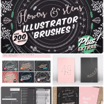 200个大量花朵藤蔓心形和植物元素的海报婚礼邀请函插画画笔