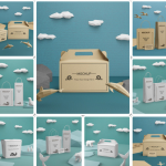 9款3D模型的牛皮纸袋纸盒展示样机PSD源文件打包下载