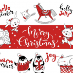 可爱卡通冬天圣诞动物插图矢量素材