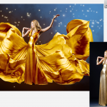 44款影楼婚纱大片金色绸缎丝绸裙摆拖尾婚纱飘纱