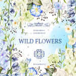 手绘水彩野花剪贴素材(PNG+背景素材）