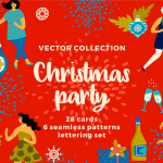 卡通圣诞派对人物狂欢插图矢量图片素材