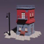 Blender创建3D卡通建筑动画场景建模制作视频教程-中英字幕