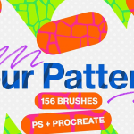 156支时尚简约酸性方格半色调图案纹理艺术插画绘画PS/Procreate笔刷