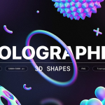 90个抽象艺术彩虹全息渐变3D形状创意设计PNG合成素材