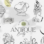 228张古希腊神话英雄人物雕像装饰饰极简艺术手绘线描插画