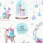 高清水彩冬天麋鹿剪贴画圣诞节PNG素材