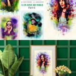 水彩喷溅肖像艺术效果PSD样机模型