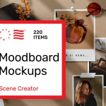 【PS样机】220个照片墙相册卡片情绪板设计场景展示元素