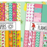 水彩夏季火烈鸟西瓜冰淇淋芭蕉叶人字拖PNG剪贴画素材