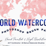 世界地图水彩PS笔刷包
