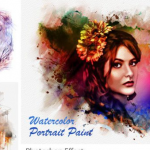 PS水彩画肖像效果PSD样机模型-智能对象一键替换