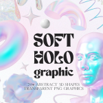 【PNG素材】74款酸性艺术全息虹彩渐变纹理抽象3D几何图形PNG素材