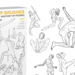 【PS笔刷】300个人体姿势动作剖析艺术线条素描绘画