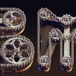 【字体】赛博工业蒸汽朋克风机械齿轮链条元素3D渲染创意设计彩色字体