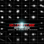 【PS笔刷】106个高分辨率镜头光晕衍射光束星光灯光PS笔刷