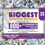 40套800+冬季水彩剪贴画合集