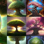 【图片素材】100张高分辨率油画水彩绘画奇幻森林树木插画