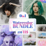 【PS动作/模板】9套逼真油画水彩艺术画颜料泼溅照片效果