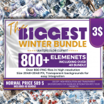 40套800+冬季水彩剪贴画合集