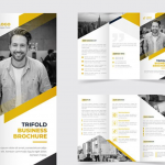 黄色配色的三折页设计模板矢量素材