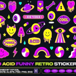 【矢量素材】30张趣味复古Y2K酸性卡通表情贴纸AI矢量图形素材